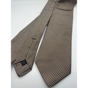 Ike Behar New York Brown White Micro Check Silk Cotton Blend Tie Made in USA